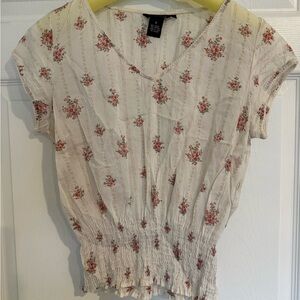 Hennes Cream and Red Floral V-Neck Blouse